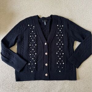Aqua Cable Knit Pearl Button Up Cardigan